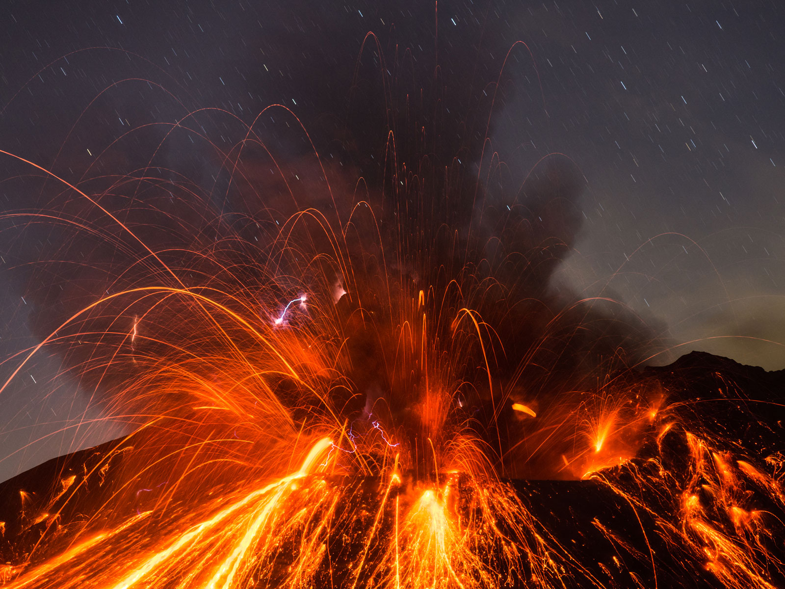 Active volcano eruption illustrating volcanic monitoring
